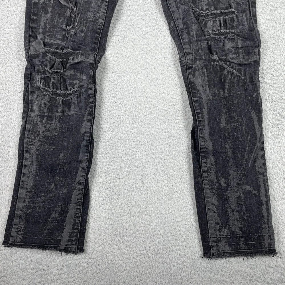 First Row Distressed Jeans Mens 34x32 (Fits 33x31) Black Acid Wash Slim